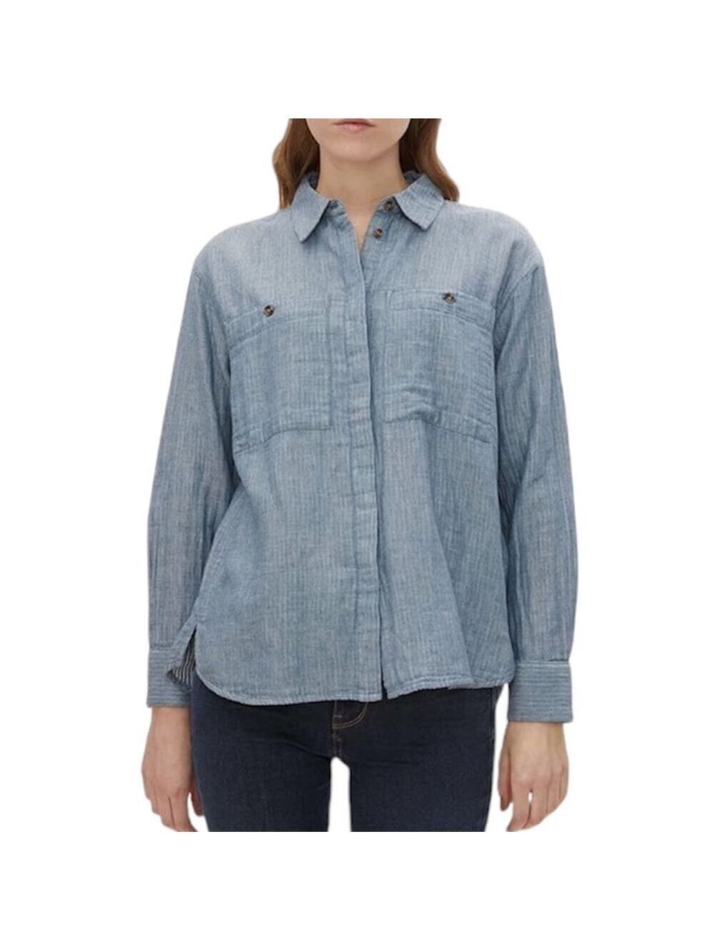 Tom Tailor Turn Up Option loose fit blue cotton long sleeve button up shirt 38